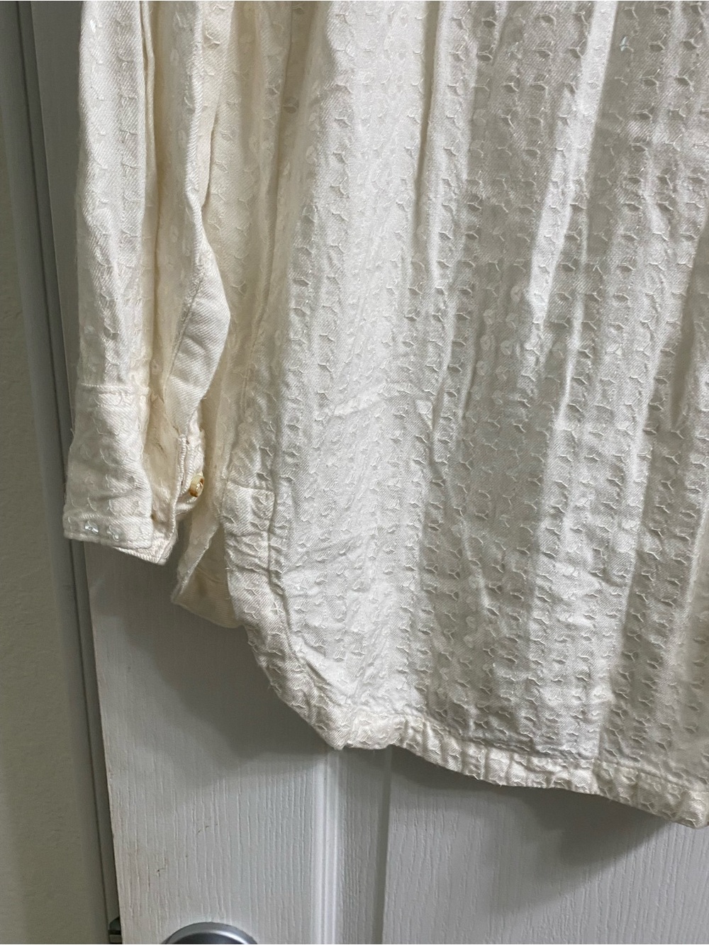 Anthropologie Maeve Sequn Textured Button Down Long Sleeve Lagenlook Cream Top L - Picture 14 of 15